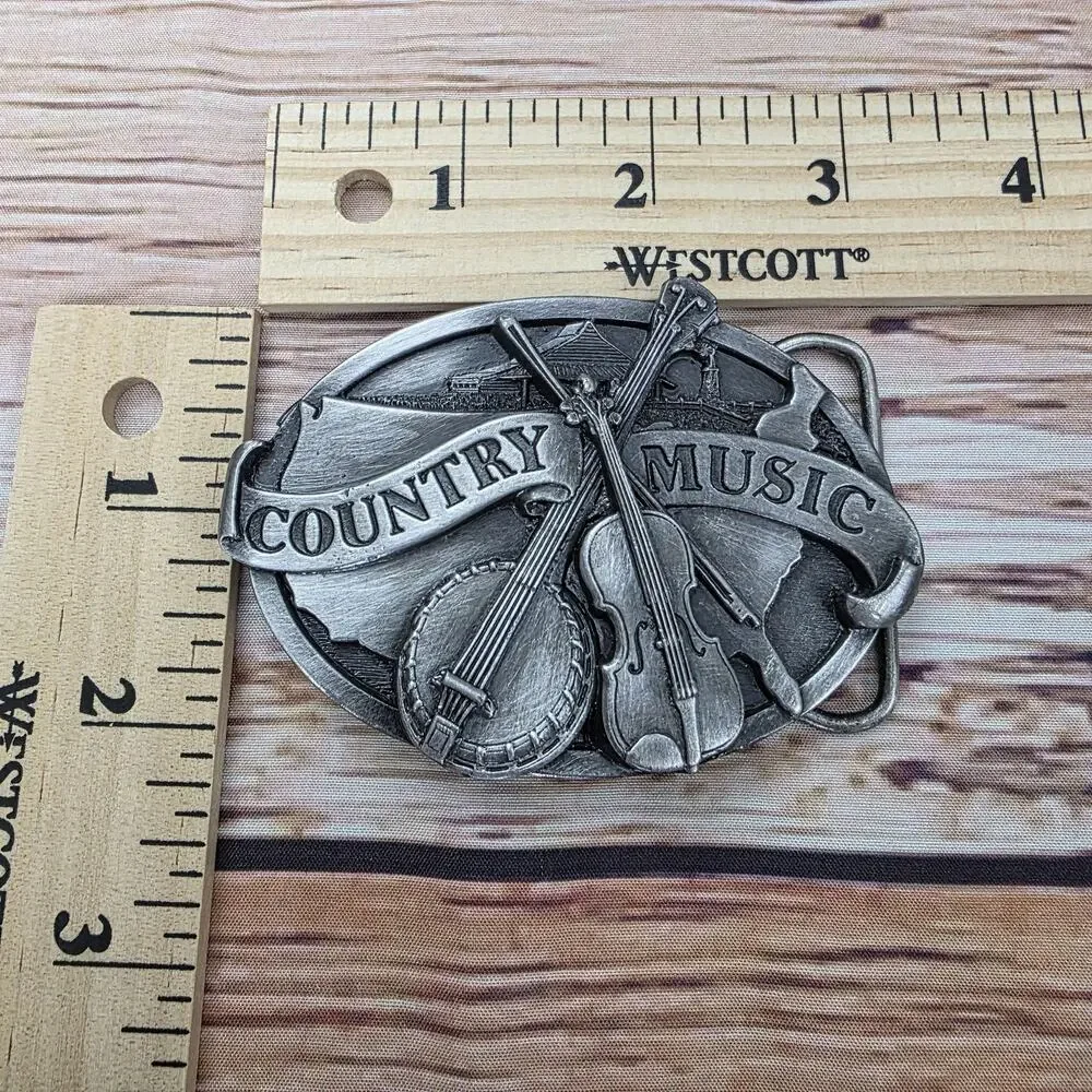 Vintage 1984 Award Design Country Music Belt Buckle Banjo Fiddle Western USA B29